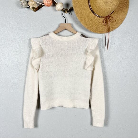 Autumn Cashmere Broken Stitch Cashmere Neutral Stripe Ruffle Sweater Size XS - Picture 4 of 7